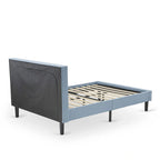 Lit plateforme - Tête de lit en tissu de lin capitonné avec garniture boutonnée - Pieds noirs