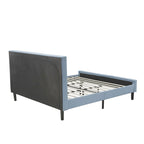 Lit plateforme - Tête de lit en tissu de lin capitonné avec garniture boutonnée - Pieds noirs