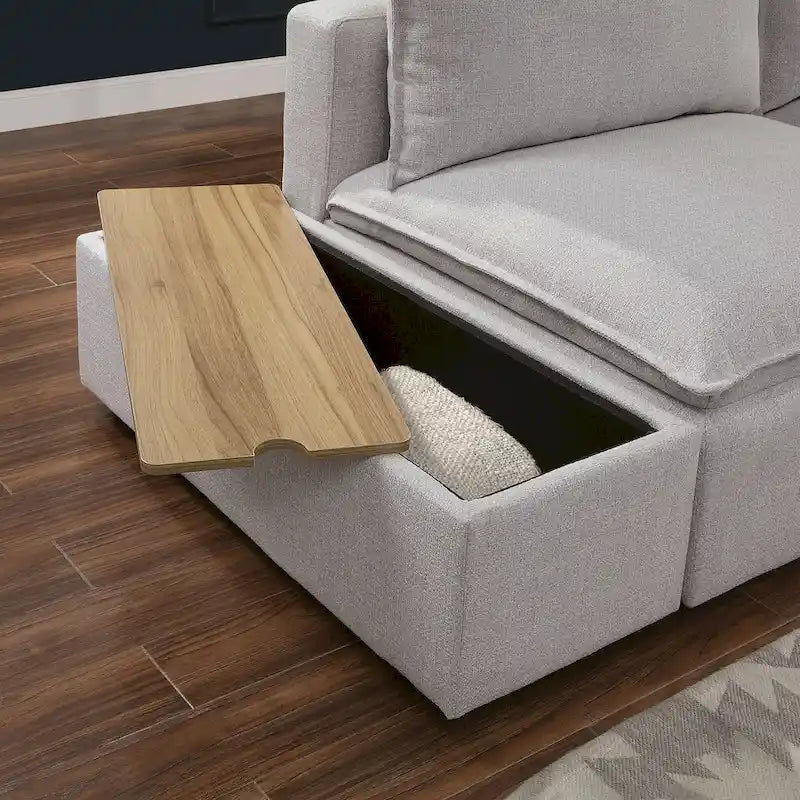 Console de rangement contemporaine gris clair en tissu de 43 pouces