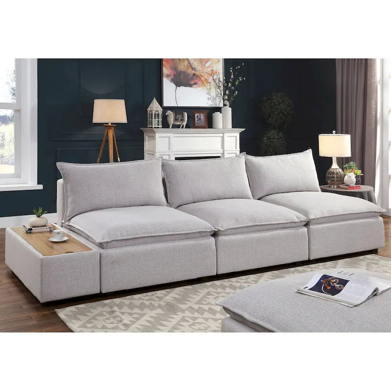 Console de rangement contemporaine gris clair en tissu de 43 pouces