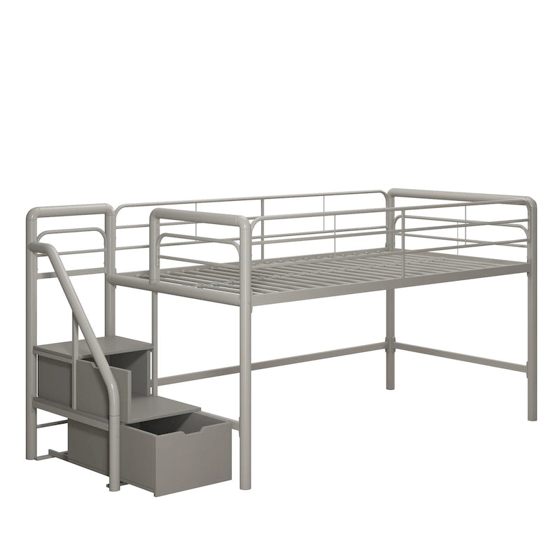 Lit mezzanine double junior avec marches de rangement