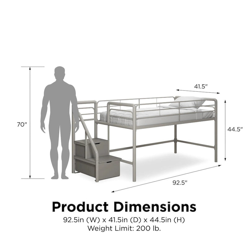 Lit mezzanine double junior avec marches de rangement