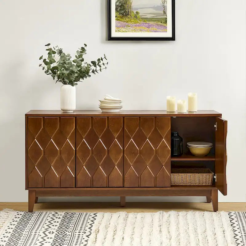 Buffet moderne du milieu du siècle de 152 cm avec étagères réglables
