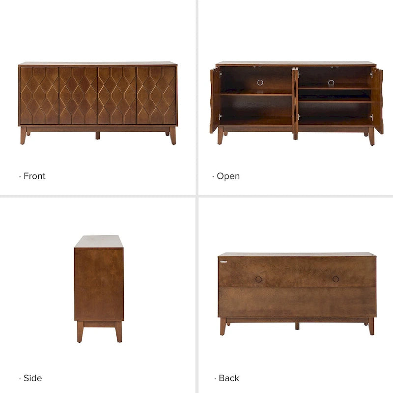 Buffet moderne du milieu du siècle de 152 cm avec étagères réglables