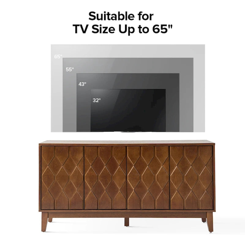 Buffet moderne du milieu du siècle de 152 cm avec étagères réglables