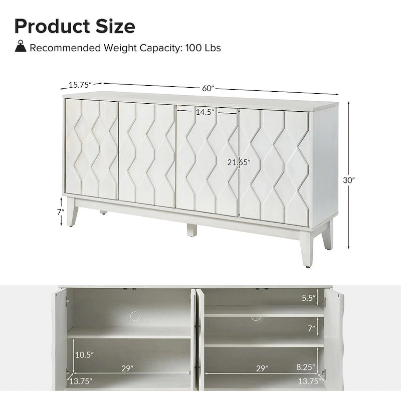 Buffet moderne du milieu du siècle de 152 cm avec étagères réglables