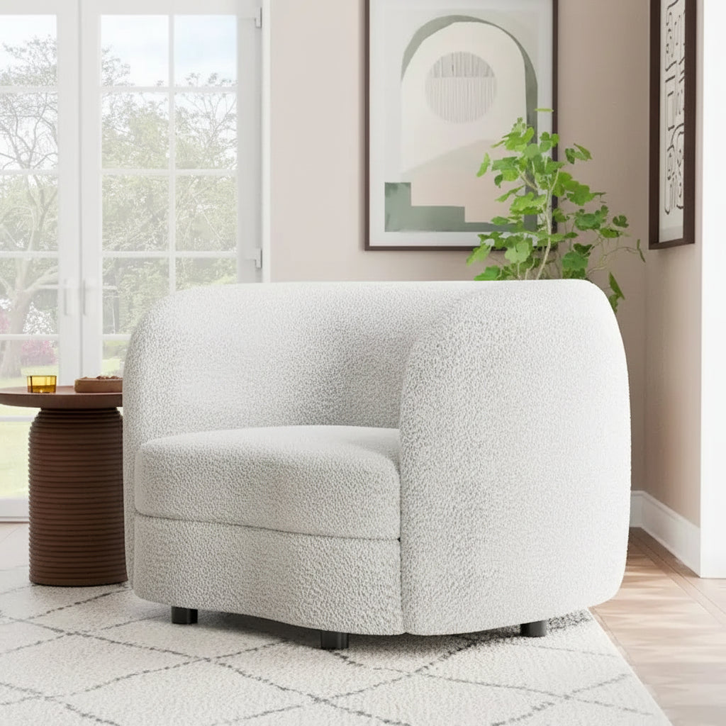 Furniture of America Ophelia Modern Curved Arms Boucle Accent Chair with Kidney Style Seat and Round Wooden Legs