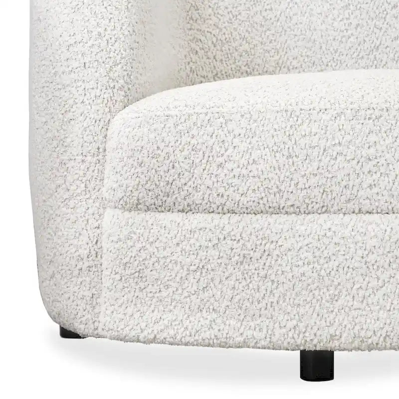 Fauteuil d'appoint moderne en bouclette avec accoudoirs incurvés, assise de style haricot et pieds ronds en bois
