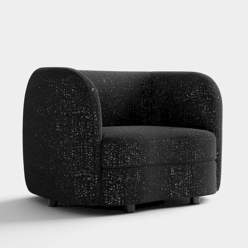 Fauteuil d'appoint moderne en bouclette avec accoudoirs incurvés, assise de style haricot et pieds ronds en bois