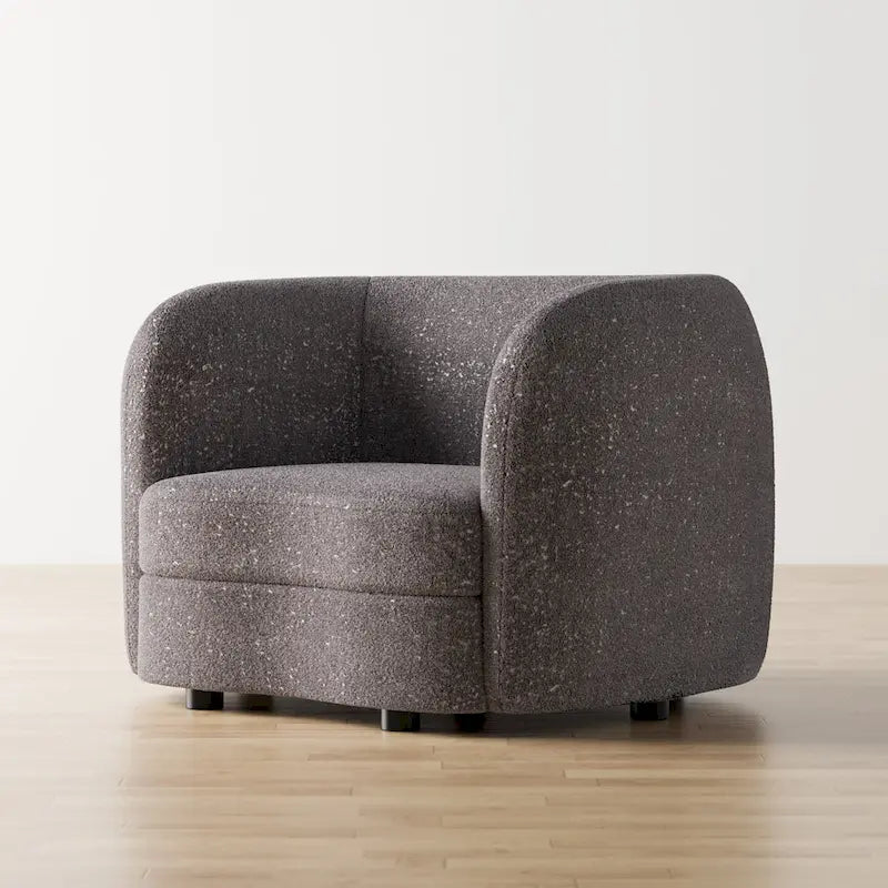 Fauteuil d'appoint moderne en bouclette avec accoudoirs incurvés, assise de style haricot et pieds ronds en bois