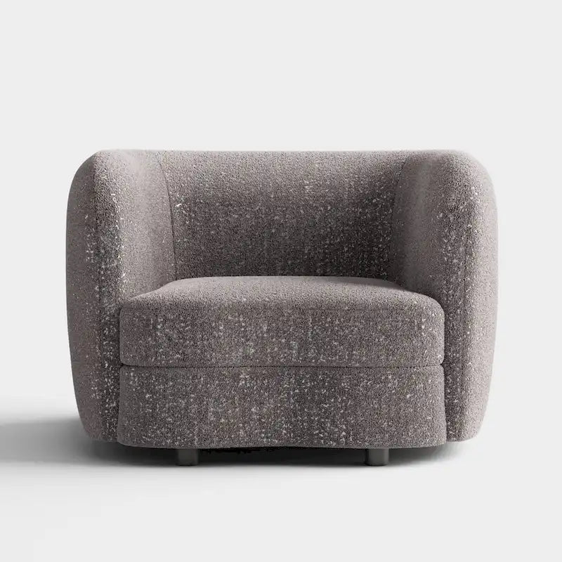 Fauteuil d'appoint moderne en bouclette avec accoudoirs incurvés, assise de style haricot et pieds ronds en bois