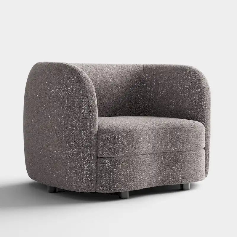 Fauteuil d'appoint moderne en bouclette avec accoudoirs incurvés, assise de style haricot et pieds ronds en bois