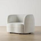 Fauteuil d'appoint moderne en bouclette avec accoudoirs incurvés, assise de style haricot et pieds ronds en bois