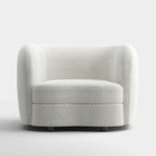 Fauteuil d'appoint moderne en bouclette avec accoudoirs incurvés, assise de style haricot et pieds ronds en bois