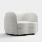 Fauteuil d'appoint moderne en bouclette avec accoudoirs incurvés, assise de style haricot et pieds ronds en bois