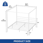 Cadre de lit plateforme baldaquin en métal blanc King Size