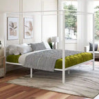 Cadre de lit plateforme baldaquin en métal blanc King Size