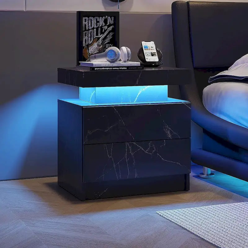 Table de chevet 2 tiroirs avec lumières LED