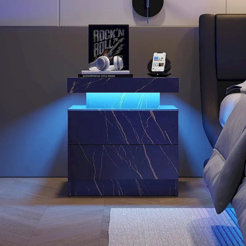 Table de chevet 2 tiroirs avec lumières LED