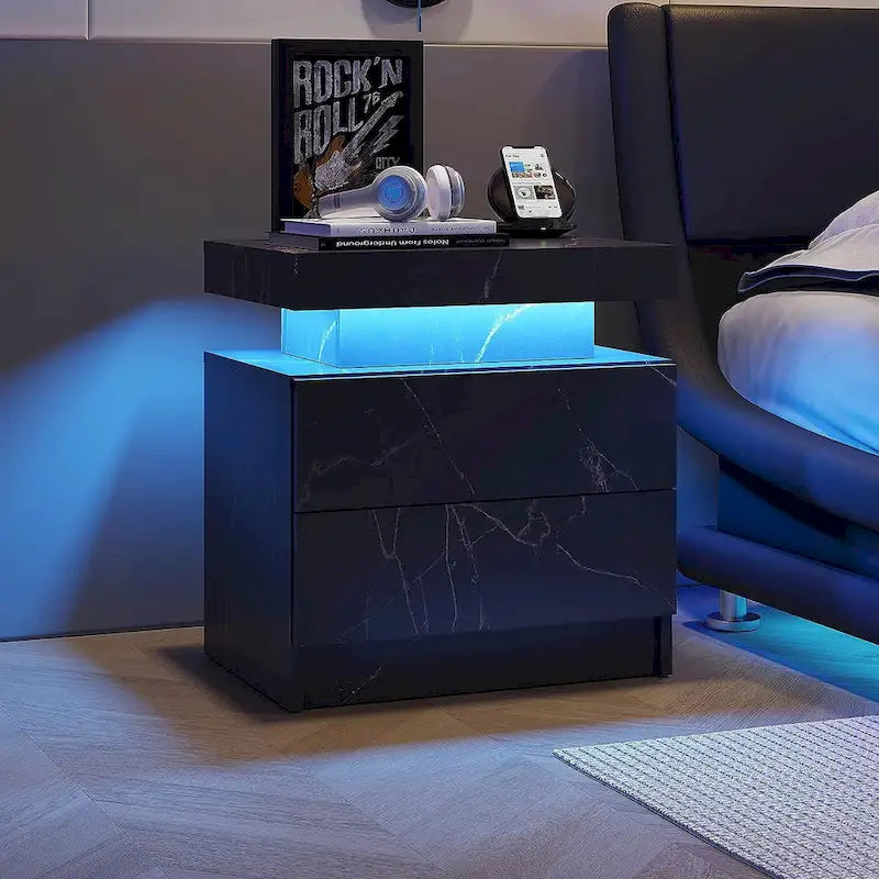 Table de chevet 2 tiroirs avec lumières LED