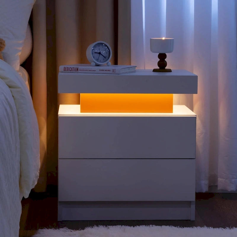 Table de chevet 2 tiroirs avec lumières LED