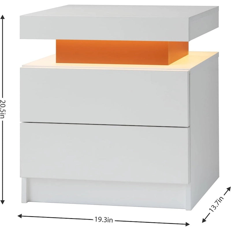 Table de chevet 2 tiroirs avec lumières LED