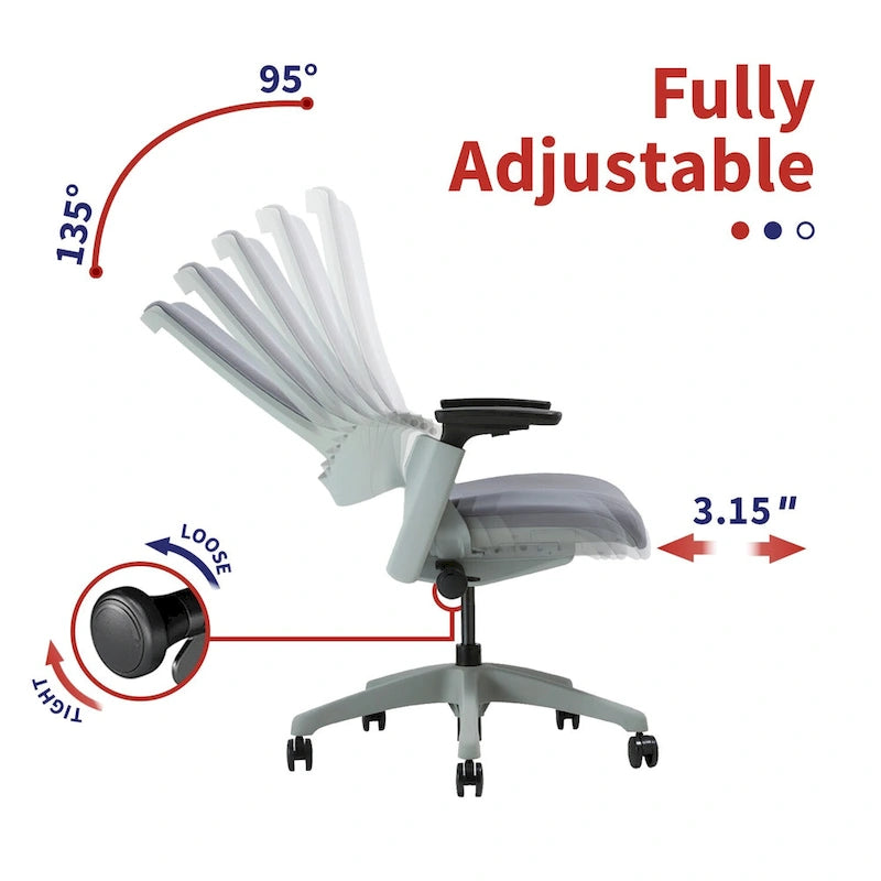 Chaise de bureau ergonomique réglable en hauteur – Tissu gris
