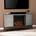 Meuble TV avec cheminée électrique en bois gris contemporain