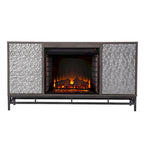Meuble TV avec cheminée électrique en bois gris contemporain
