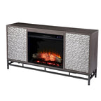 Meuble TV avec cheminée électrique en bois gris contemporain