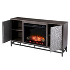 Meuble TV avec cheminée électrique en bois gris contemporain