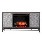 Meuble TV avec cheminée électrique en bois gris contemporain