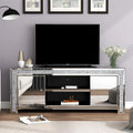 Meuble TV miroir de 59" avec incrustation de diamants concassés et placards de rangement