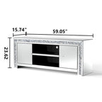 Meuble TV miroir de 59" avec incrustation de diamants concassés et placards de rangement
