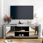 Meuble TV miroir de 59" avec incrustation de diamants concassés et placards de rangement
