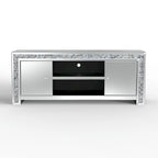 Meuble TV miroir de 59" avec incrustation de diamants concassés et placards de rangement