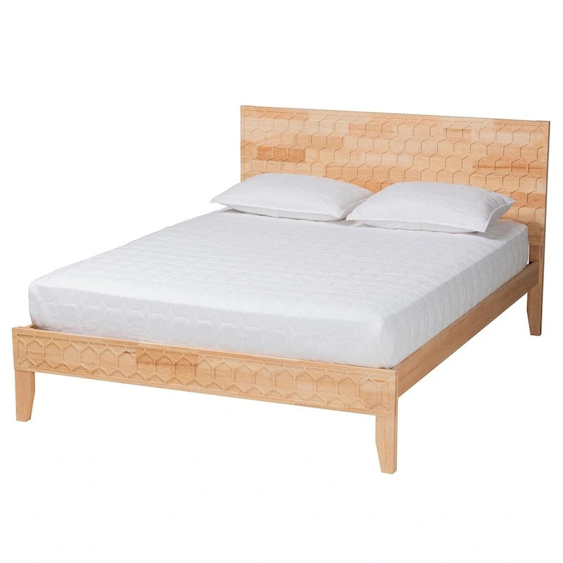 Lit plateforme sculpté en nid d'abeille – Bois naturel