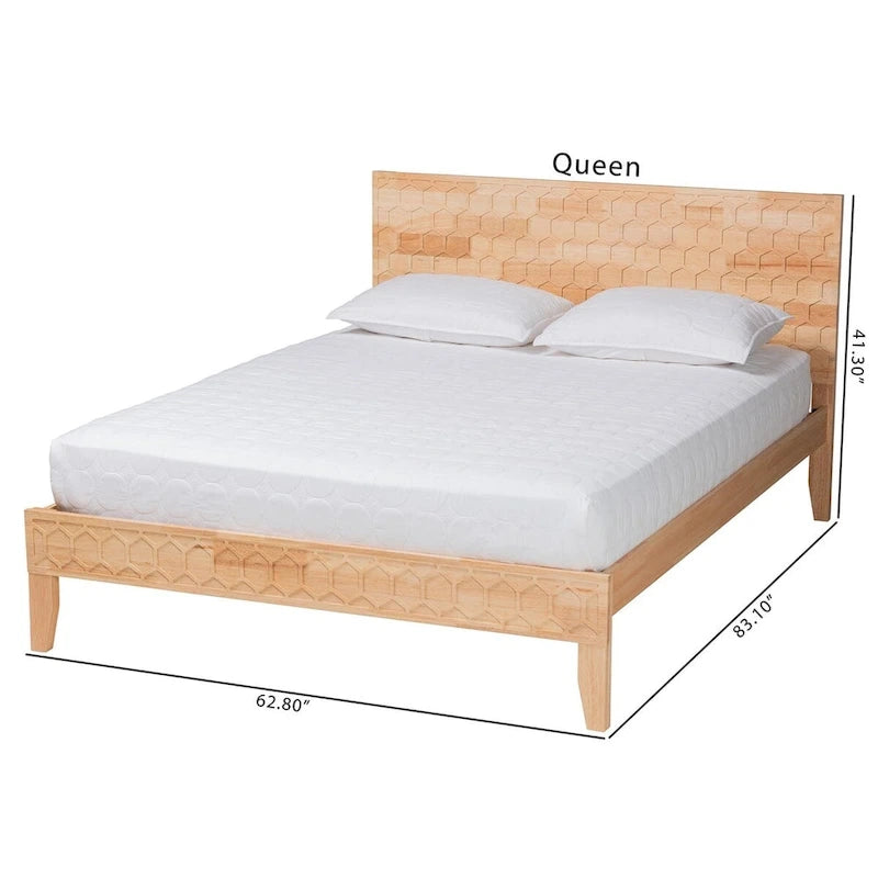 Lit plateforme sculpté en nid d'abeille – Bois naturel