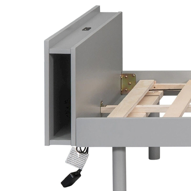 Cadre de lit plateforme en bois pour lit jumeau avec port de chargement USB