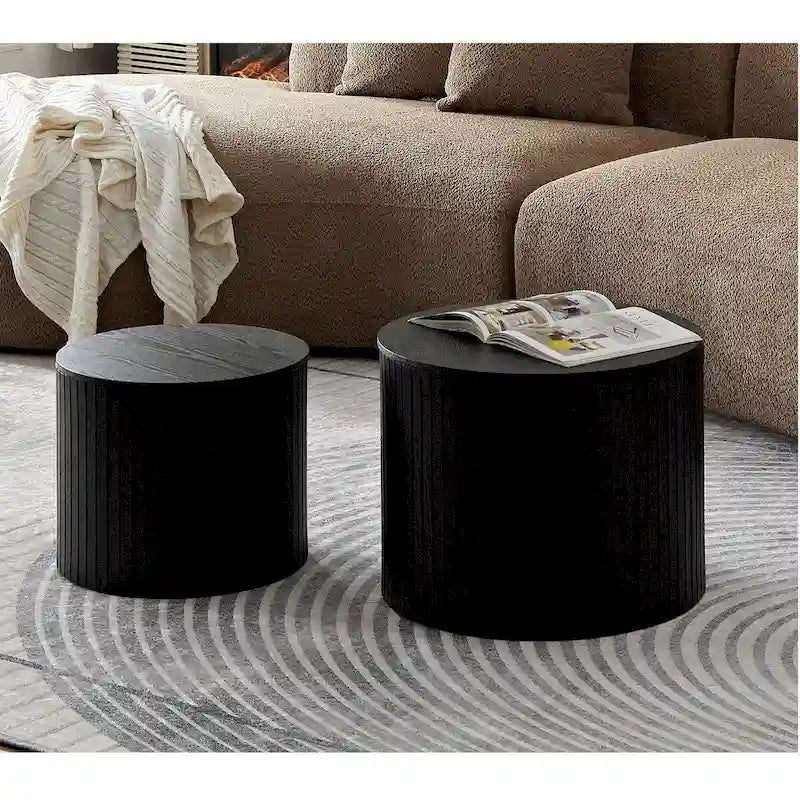 Tables basses gigognes rondes, lot de 2, en MDF avec fonction de rangement