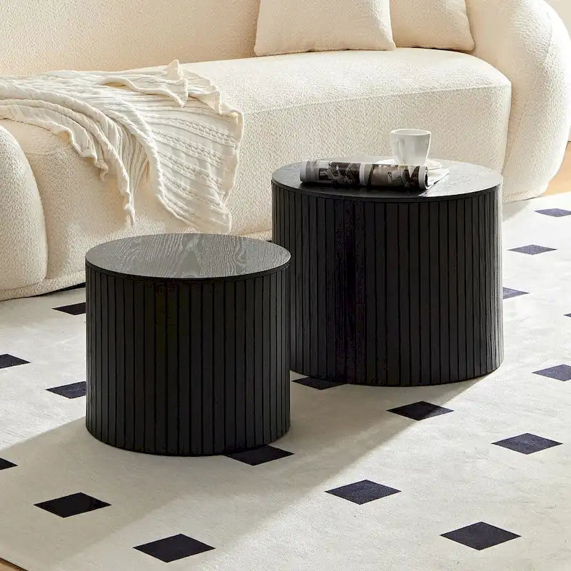 Tables basses gigognes rondes, lot de 2, en MDF avec fonction de rangement