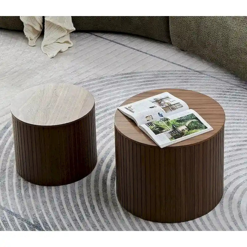 Tables basses gigognes rondes, lot de 2, en MDF avec fonction de rangement