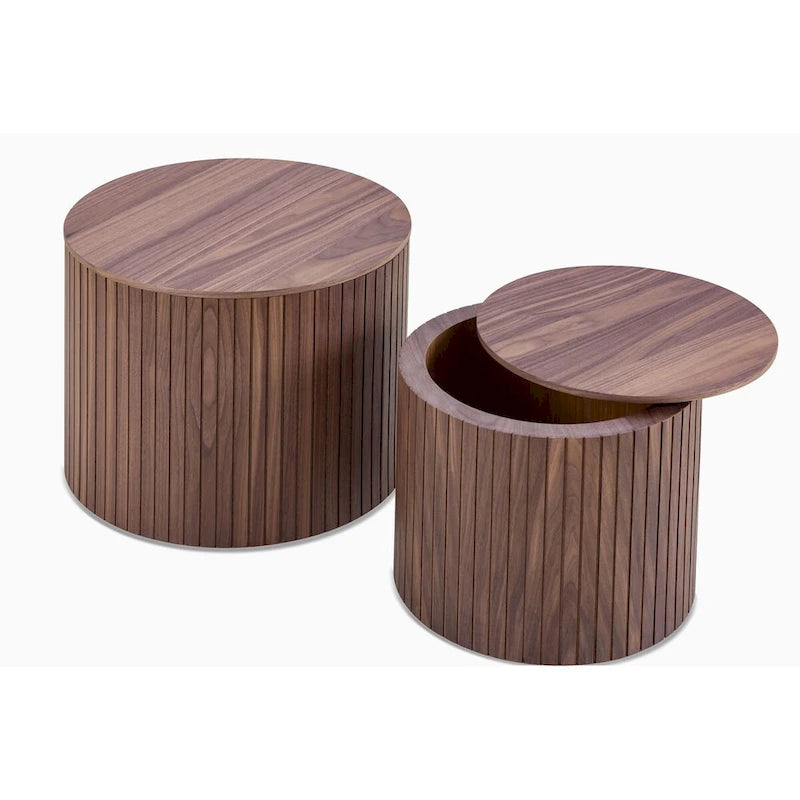 Tables basses gigognes rondes, lot de 2, en MDF avec fonction de rangement