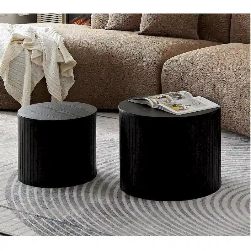 Tables basses gigognes rondes, lot de 2, en MDF avec fonction de rangement