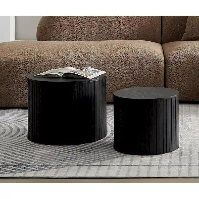Tables basses gigognes rondes, lot de 2, en MDF avec fonction de rangement