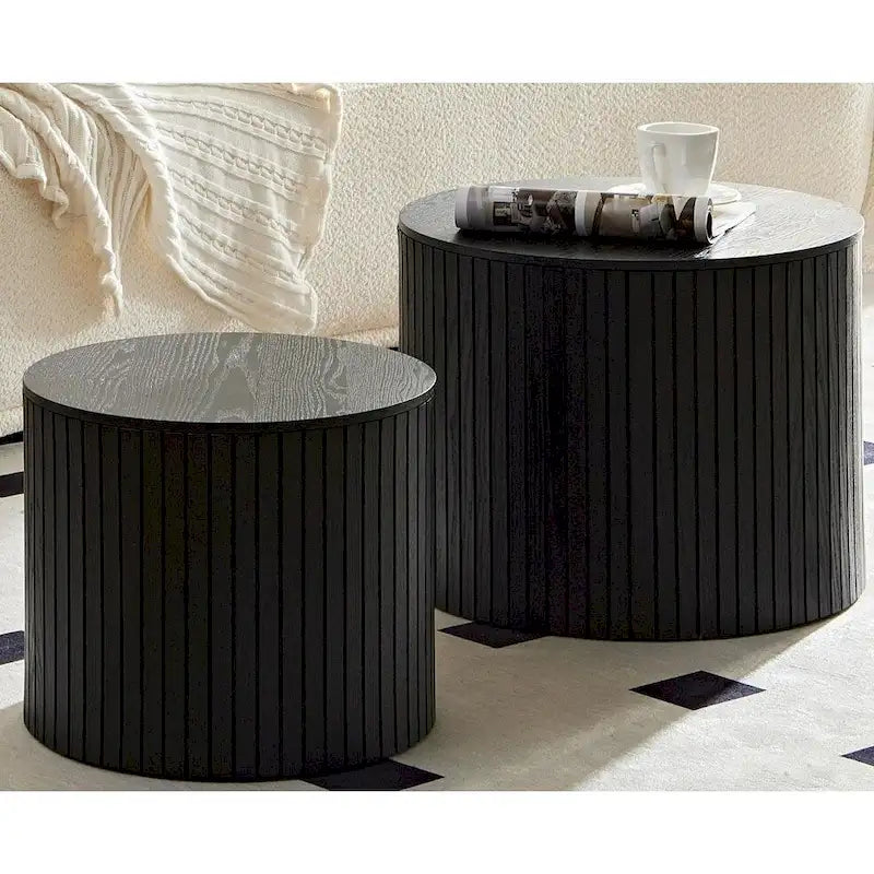 Tables basses gigognes rondes, lot de 2, en MDF avec fonction de rangement