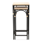 Lot de 2 tables d'appoint carrées en bois et métal avec accents en rotin