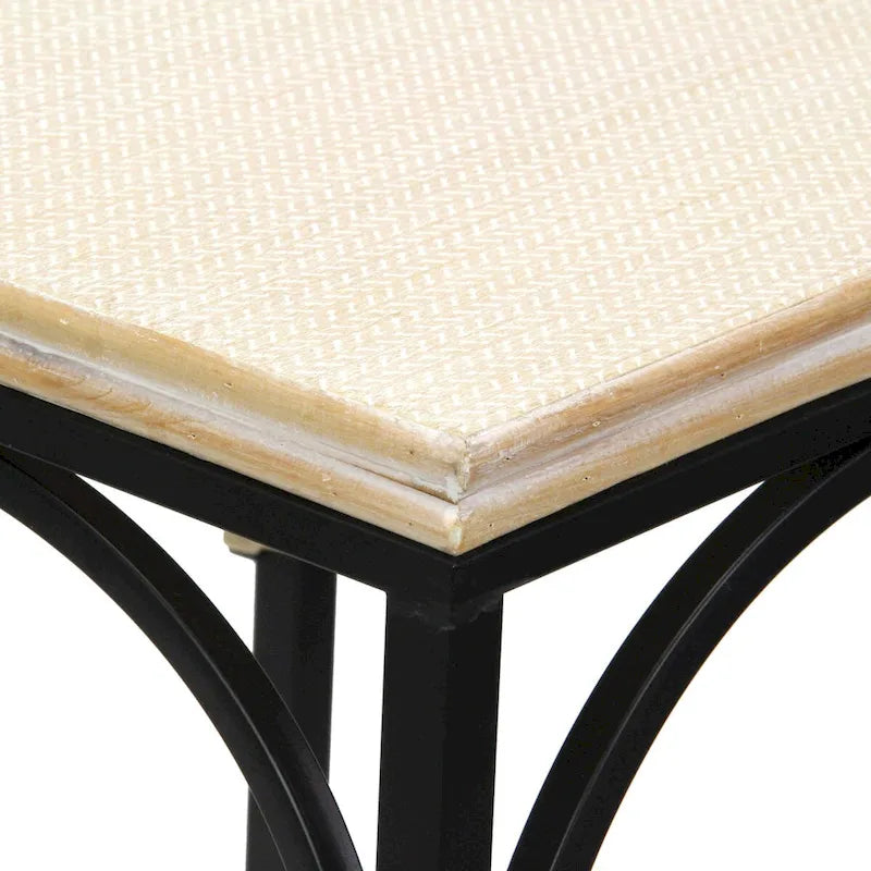 Lot de 2 tables d'appoint carrées en bois et métal avec accents en rotin