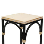 Lot de 2 tables d'appoint carrées en bois et métal avec accents en rotin