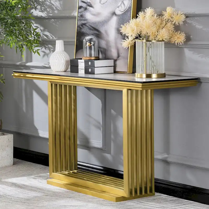 Console en verre rectangulaire de 60 pouces avec base en métal